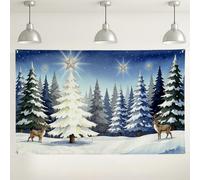 Fondo de invierno del país de las maravillas, fondo decorativo con escena de bosque nevado, fondo de fotografía azul y blanco para celebraciones de vacaciones, suministros de fiesta de Navidad, 71 x