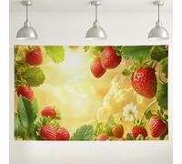 Fondo de jardín de fresas, fondo de fotografía de frutas frescas, decoraciones de fiesta de picnic de verano, celebraciones interiores al aire libre, diseño floral para baby shower, 71 x 43 pulgadas
