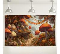 Fondo de jardín de hongos fantásticos, arte de fantasía, decoración colorida de celebración, fondo de fotos de bosque encantado para fiesta de cumpleaños y eventos de otoño, 71 x 43 pulgadas