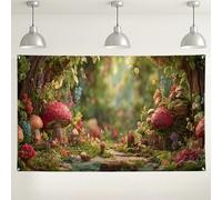 Fondo de jardín de hongos fantásticos, fondo de fotografía de fantasía de bosque encantado, decoraciones coloridas de fiesta para cumpleaños de niños, eventos al aire libre de primavera, 71 x 43