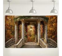 Fondo de jardín floral de otoño, fondo de fotografía de arco de piedra vintage, elegante decoración de interiores y exteriores para fiestas y eventos, suministros de fondo de temporada de otoño de 71