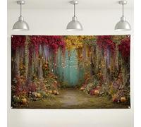 Fondo de jardín floral otoñal, coloridas decoraciones botánicas de cuento de hadas, fondo de fotografía para exteriores e interiores para festivales de otoño, 71 x 43 pulgadas
