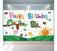 Fondo de La Oruga Muy Hambrienta (43,3 x 71 Pulgadas)-Decoración de Cumpleaños de La Oruga Muy Hambrienta Suministros para Fiestas Temáticas de La Oruga Muy Hambrienta