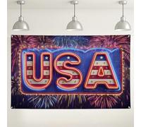 Fondo de letrero de neón de Estados Unidos, decoraciones de fiesta patriótica, fondo de fotos del 4 de julio, suministros de eventos para interiores y exteriores, 71 x 43 pulgadas
