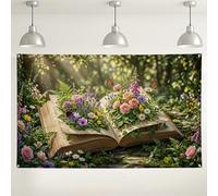Fondo de libro de cuentos floral, decoración de jardín vintage para fiestas, fondo de fotografía de flores coloridas para eventos, suministros de celebración de primavera y verano, 71 x 43 pulgadas
