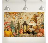 Fondo de linterna de gnomo otoñal, bonitas decoraciones rústicas de otoño, fondo de fotografía acogedor para eventos de fiesta de Acción de Gracias, 71 x 43 pulgadas