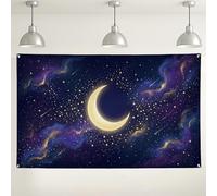 Fondo de luna celestial y estrellas, fondo de fotografía con patrón de horizonte nocturno cósmico, elegante decoración de eventos para interiores y exteriores para fiestas, festivales y celebraciones