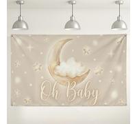 Fondo de luna y estrellas, bonitas decoraciones temáticas de horizonte nocturno para baby shower, fondo de fotografía de nube beige para eventos en interiores y exteriores, 71 x 43 pulgadas