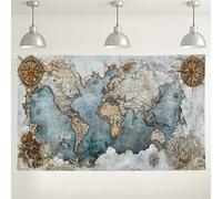 Fondo de mapa del mundo vintage, estilo antiguo, elegante fondo de fotografía de viaje, decoración náutica para eventos y reuniones, 71 x 43 pulgadas
