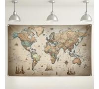 Fondo de mapa del mundo vintage, fondo decorativo de fotografía de geografía antigua, telón de fondo inspirado en viajes para interiores y exteriores para eventos y celebraciones, 71 x 43 pulgadas