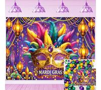 Fondo de Mardi Gras para carnaval, fiesta de máscaras, para festival de Mardi Gras, suministros de decoración de fiesta de cumpleaños (240 x 180 cm)