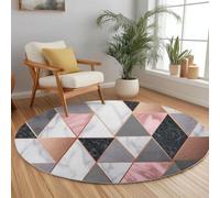 Fondo De Mármol Alfombra Redonda 210 cm Alfombra Redonda, Triángulo Geométrico Suave Y Antideslizante Beige Lavable A Máquina Alfombras para Sala Comedor Habitacion Juvenil