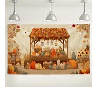 Fondo de mercado de cosecha de otoño, acogedoras decoraciones rústicas de otoño para fotografía, patrón de calabaza y hojas para suministros de cabina de fiesta de Acción de Gracias, 71 x 43 pulgadas