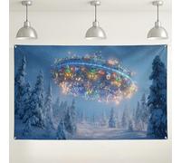 Fondo de nave espacial del país de las maravillas de invierno, colorido barco alienígena, decoraciones de paisaje nevado, fondo de fotografía para interiores y exteriores, para eventos de fiesta de