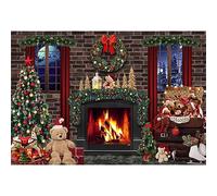 Fondo de Navidad 300x250cm Fondo de fotografía de Chimenea de Navidad Árbol de Navidad Fondo de Caja Feliz Año Nuevo Decoración de Fiesta Banner