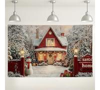 Fondo de Navidad del país de las maravillas de invierno, fondo decorativo de fotografía con escena de cabaña nevada, suministros de fiesta festiva roja y blanca, 71 x 43 pulgadas