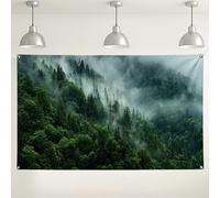 Fondo de niebla del bosque, fondo de fotografía de paisaje natural, decoraciones de fiesta verde, ideal para eventos en interiores y exteriores, perfecto para celebraciones de primavera, 71 x 43