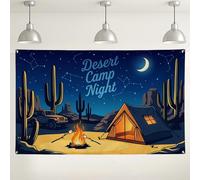 Fondo de noche de campamento del desierto, decoración de campamento con horizonte estrellado, fondo de fotos de aventura al aire libre para fiestas, eventos de verano, 71 x 43 pulgadas
