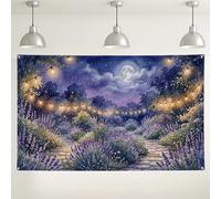 Fondo de noche de jardín de lavanda, decoración rústica floral iluminada por la luna, fondo de fotografía para interiores y exteriores, para bodas, eventos de otoño, 71 x 43 pulgadas