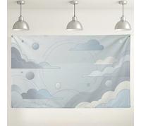 Fondo de nube azul de horizonte, decoración de fiesta estética pastel suave, fondo de imagen de ensueño para interiores y exteriores para eventos de fotografía, 71 x 43 pulgadas