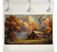 Fondo de otoño de granja, decoración de paisaje rústico vintage, fondo de pared rústico para eventos de fotografía, suministros de fiesta de temporada de otoño, 71 x 43 pulgadas