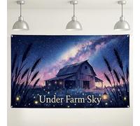 Fondo de paisaje bajo la granja, fondo rústico para fotos de escena nocturna de granero, horizonte estrellado, decorativo para colgar en la pared para eventos en interiores y exteriores, suministros