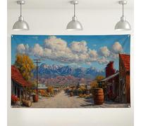 Fondo de paisaje de ciudad de montaña, fondo de fotografía vintage rústico, decoración al aire libre para eventos, suministros de fiesta de temporada de otoño, 71 x 43 pulgadas