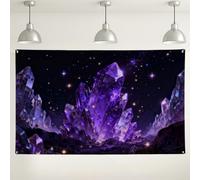 Fondo de paisaje de cristal violeta, arte de piedras preciosas mágicas para decoraciones de fiestas, fondo de fotografía de noche estrellada para eventos y celebraciones, 71 x 43 pulgadas