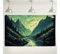 Fondo de paisaje de lago de montaña, decoración de pared de escena natural vintage, fondo de fotografía al aire libre para aventuras de viaje, eventos de campamento de primavera y verano, 71 x 43