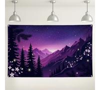 Fondo de paisaje de montaña, fondo de fotografía de horizonte nocturno floral violeta, decoración de fiesta para interiores y exteriores, para eventos, celebraciones de temporada, 71 x 43 pulgadas