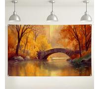 Fondo de paisaje de puente de otoño, decoración de pared rústica acogedora, fondo de fotografía para eventos de otoño, suministros de fiesta al aire libre de Acción de Gracias, 71 x 43 pulgadas