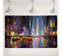 Fondo de paisaje nocturno de ciudad, fondo decorativo de pintura colorida urbana, exhibición de fotografía para eventos, decoración de fiesta en interiores y exteriores, 71 x 43 pulgadas