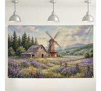 Fondo de paisaje rústico de granja, fondo de fotografía vintage de granero y Winnowing, decoración de campo para eventos y celebraciones, suministros de fiesta de primavera/verano, 71 x 43 pulgadas