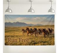 Fondo de pared al galope de caballo, decoración de fiesta rústica escénica, fondo de fotografía de paisaje al aire libre para eventos, suministros de cabina de verano al aire libre, 71 x 43 pulgadas