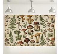 Fondo de pared botánico de hongos, decoraciones de fiesta inspiradas en la naturaleza, tonos terrosos para interiores y exteriores, fondo de fotografía para eventos, decoración temática de otoño, 71 x