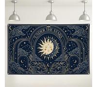Fondo de pared celestial azul marino, fondo decorativo vintage con horizonte estrellado, fotografía de festivales, escena de interior/exterior para eventos, 71 x 43 pulgadas