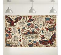 Fondo de pared clásico del Día de la Independencia, águila patriótica y bandera decorativa, fondo fotográfico festivo rojo azul crema para celebraciones del 4 de julio, 71 x 43 pulgadas