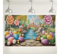 Fondo de pared colorido de caramelos, dulces dulces decoraciones divertidas para fiestas, fondo de imagen para exteriores e interiores para celebración de cumpleaños, 71 x 43 pulgadas