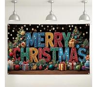 Fondo de pared colorido de Feliz Navidad, fondo de decoración de fiestas festivas, fondo vibrante para interiores y exteriores para celebraciones de Navidad, 71 x 43 pulgadas