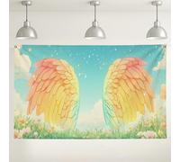 Fondo de pared con alas de arco iris, fondo de fotografía estética pastel de ensueño, perfecto para decoraciones de fiestas, eventos de primavera y celebraciones navideñas, 71 x 43 pulgadas