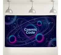 Fondo de pared con código cósmico, decoraciones de fiesta retro con temática espacial, fondo de galaxia azul oscuro para eventos de fotografía y celebraciones, 71 x 43 pulgadas