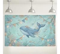 Fondo de pared con diseño de ballena y océano, bonitas decoraciones de fiesta de vida marina, escena de coral azul para interiores y exteriores, fondo de fotografía para baby shower, tema de playa, 71