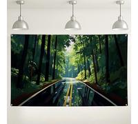 Fondo de pared con diseño de carretera de bosque, paisaje natural, fondos decorativos, ideal para estudio de fotografía, reuniones al aire libre, eventos temáticos de viaje, 71 x 43 pulgadas