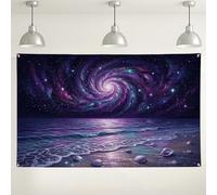 Fondo de pared con diseño de galaxia y océano, decoración de fiesta temática espacial con horizonte estrellado, fondo escénico azul violeta para eventos de fotografía, 71 x 43 pulgadas