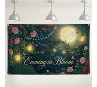 Fondo de pared con flores, diseño de linterna floral, patrón de rosa verde oscuro, decoraciones románticas de fiesta, ideal para eventos en interiores y exteriores, suministros de boda de otoño, 71 x