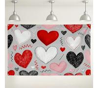 Fondo de pared con patrón de corazón, divertidas decoraciones coloridas para fiestas, romántico rojo y melocotón para interiores y exteriores, fondo de fotos para eventos del día de San Valentín, 71 x