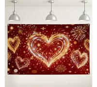 Fondo de pared con purpurina dorada romántica, fondo de fotos rojo festivo para eventos de boda, celebración del día de San Valentín, 71 x 43 pulgadas