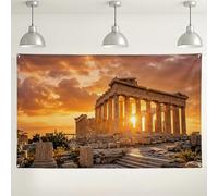 Fondo de pared con ruinas antiguas de puesta de sol, arquitectura griega, decoraciones escénicas vintage, fondo de fotografía naranja cálido para eventos, exhibición en interiores y exteriores, 71 x