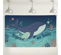 Fondo de pared con temática de océano de ballena, bonitas decoraciones de fiesta de vida marina, fondo de fotografía subacuática azul aguamarina para eventos de baby shower, 71 x 43 pulgadas