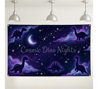 Fondo de pared Cosmic Dino Nights, decoración de fiesta de dinosaurios, cielo nocturno estrellado, fondo de fotografía azul oscuro para interiores y exteriores, para celebraciones de cumpleaños, 71 x